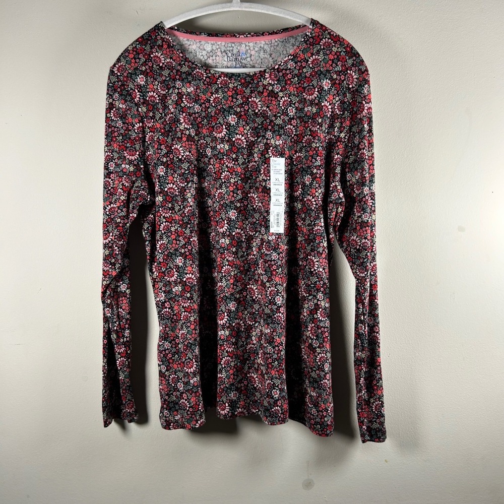 Croft & Barrow The Classic Tee Womens XL Red Floral Long Sleeve Crewneck Cotton